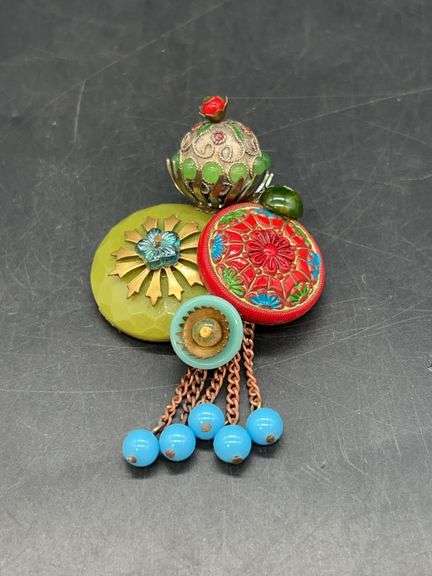 Beautiful JOLI art deco brooch made from vintage and new materials…..original price on back is $72 image