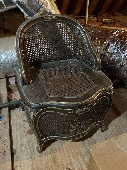 VERY RARE EARLY 20TH C LOUIS XV STYLE COMMODE CHAIR BEECHWOOD CANE PANELED image