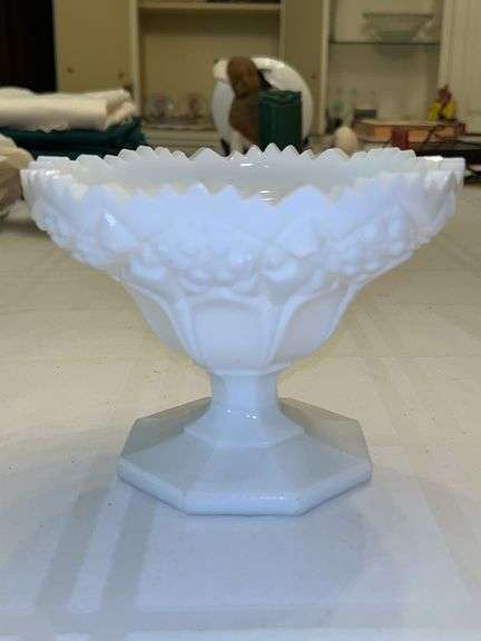 Vintage McKee Indiana White Milk Glass Footed Candy Dish…..6-3/8”D x 5” tall image