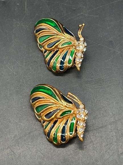 Pair of Beautiful Rare Vintage Krementz Butterfly Brooches image