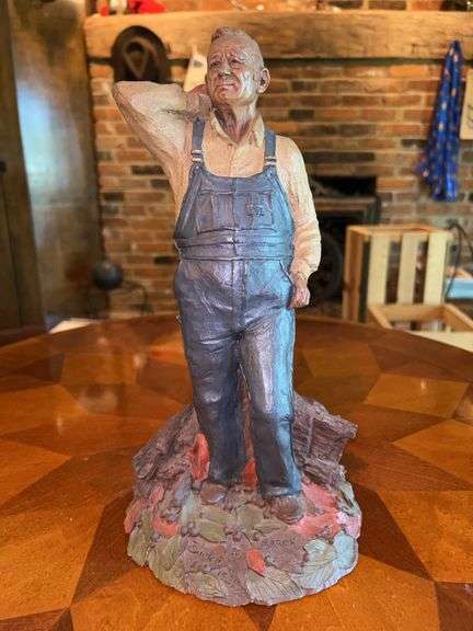 Signed and numbered (#40) Tom Clark 1985 “Farmer Marion” Statue….12” tall image