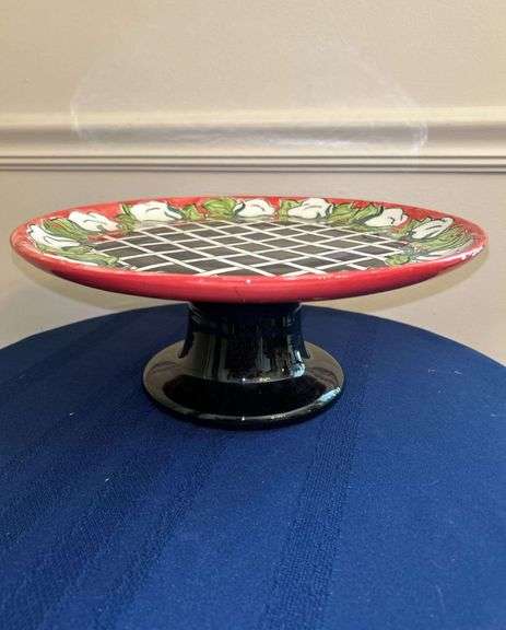 Signed B. Callaway high glaze pedestal cake plate….12-3/8 x 5-1/4 image