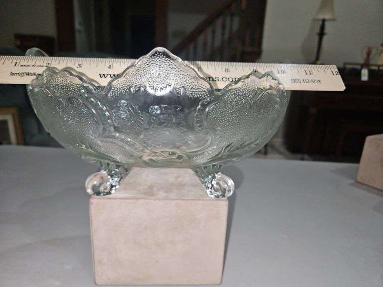 Vintage Jeanette Glass Lombardi Large Oval Footed Fruit Bowl in excellent vintage condition... image