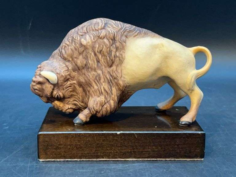 Vintage Cybis “American Buffalo Bison” bisque porcelain figurine on wood base…..5” long x 4” tall image
