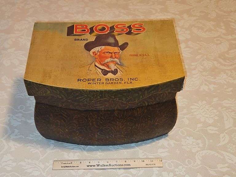 BOSS Brand decorative box used for crochet supplies...has some damage on lid... image