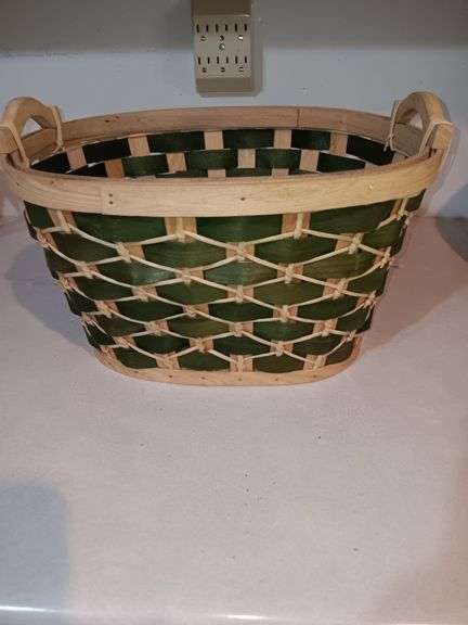 Basket with green weaving. New condition 13 1/2x8 image