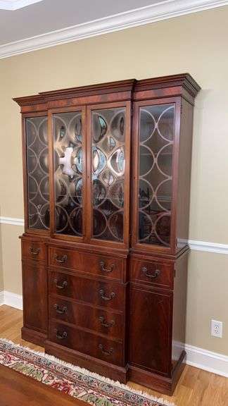 Vintage mahogany Bubble Glass Breakfront with drop down secretary……52 x 16-1/2 x 77-1/2 tall image