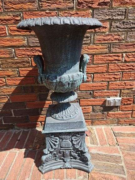 Cast iron urn 13" base x 31" tall... image