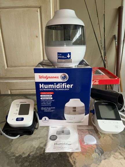 (2) OMRON upper arm blood pressure monitors (both in working condition) and a Walgreens Humidifier (not tested) image