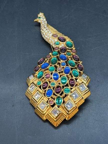 Stunning Nolan Miller Jeweled Peacock Brooch…..3-3/4” image