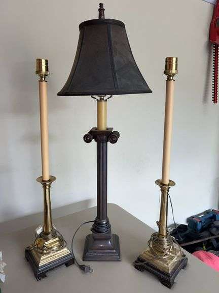 Grouping of 3 candlestick lamps (all need cleaned from being in attic) and 2 have no shade image