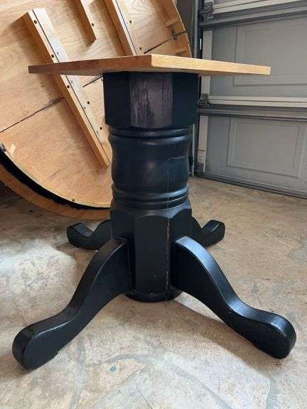 Project piece pedestal table (pedestal is busted and has been repaired)…..top measures approx. 54-1/2”D and pedestal stands 27” tall….not assembled image