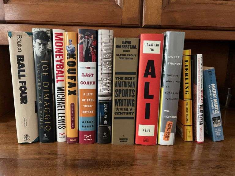 Grouping of both hardback and paperback sports related books…..Joe DiMaggio, Koufax, Paul Bear Bryant, Mohammed Ali and more image