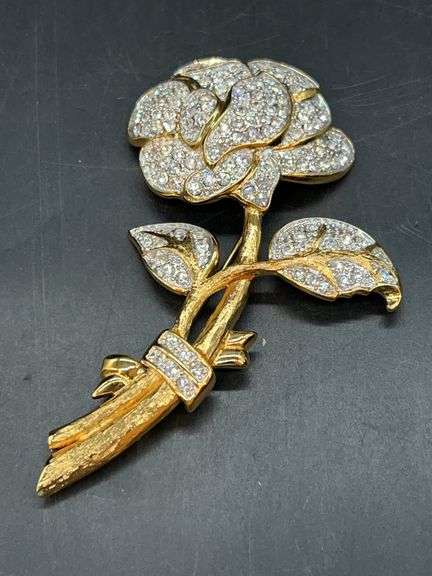 Sparkly Nolan Miller Jeweled Rhinestone Rose Brooch…..3-1/2” image