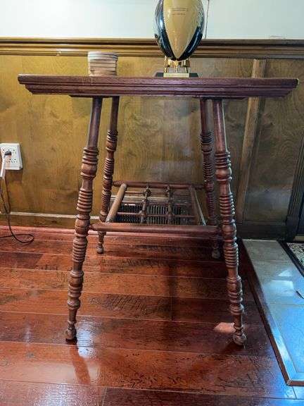 Vintage Victorian Spindle-Style Table…..23-1/2” square x 29-1/2” tall…..OTHER CONTENTS NOT INCLUDED image