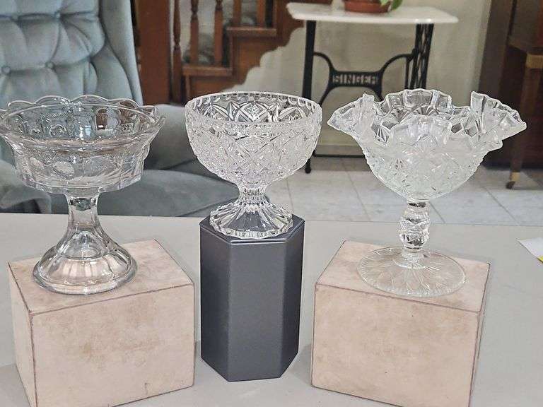 Three(3) vintage glass compotes all in excellent vintage condition... image