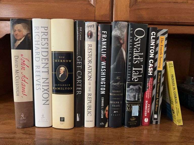 Collection of hardback and paperback books regarding presidents and other historical events image