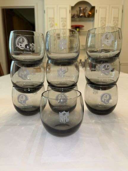 Set of 10 vintage smokey gray Washington Redskins whiskey tumblers image