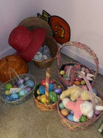 Contents of bedroom closet…..Easter decor, Halloween decor and more image