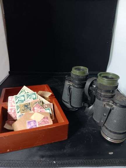 Miscellaneous stamps in box..see photos and binoculars image