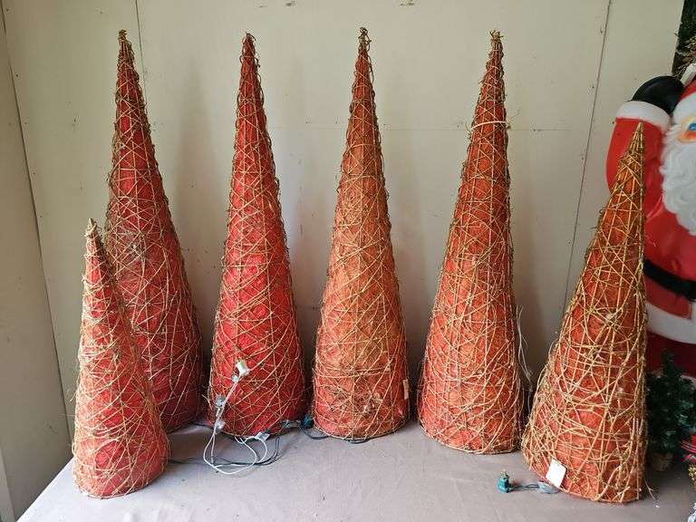 Group of six(6) red & gold cone Christmas decorations SEE ALL PICS FOR DESCRIPTION... image