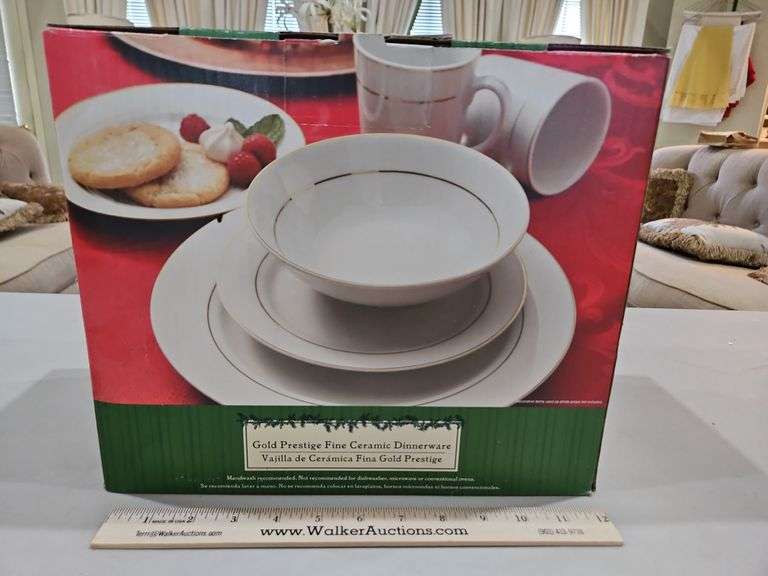 Sixteen(16) Piece Gold Prestige Fine Ceramic Dinnerware like new in original box... image