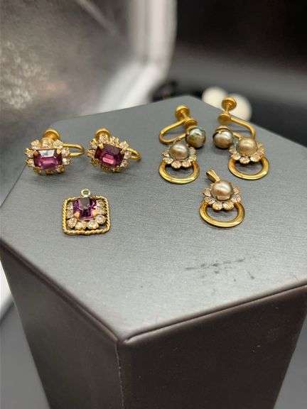(2) vintage 3-piece sets of matching screw back earrings and pendants image