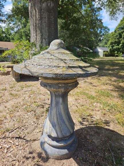 Concrete conical decorative yard art on pedestal 24" dia x 29" tall... image