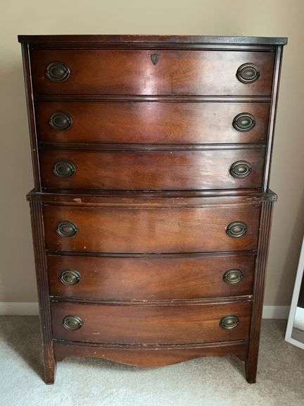 Antique mahogany 6-drawer highboy…..35 x 18-1/2 x 52-1/2 tall…..all one piece image