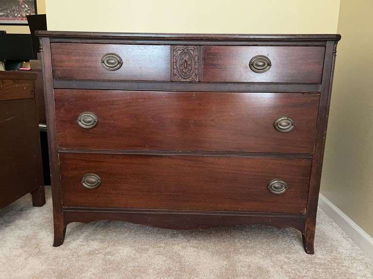 Antique 3-drawer mahogany chest…..44 x 20 x 34-1/2 tall image