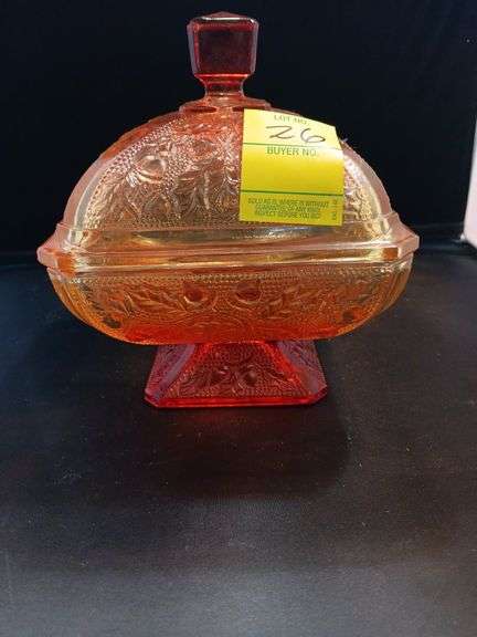 Amberina Janette Glass candy dish in the acorn pattern image
