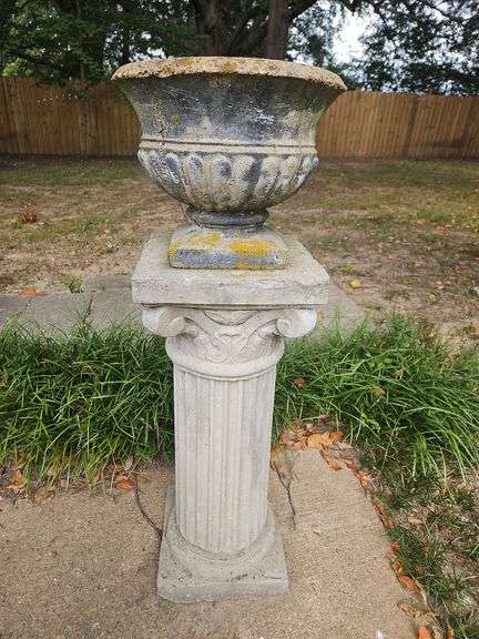 Concrete column 12" square x 30" tall w/11" tall concrete pot... image