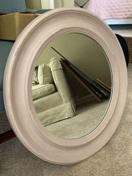 26-1/2”D soft pink plastic framed mirror image