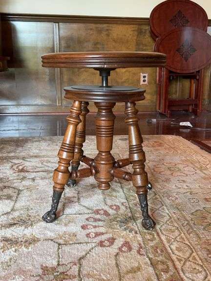 H Holtzman & Sons Piano and/or Organ Stool with Glass Ball and Claw Feet and Turned Legs ……Columbus Ohio image