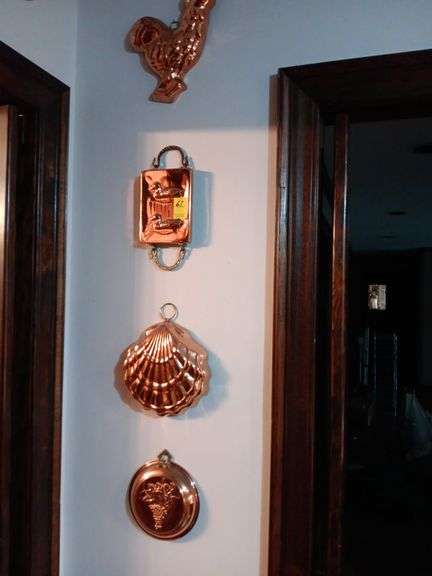 Copper hanging jello molds...(4) see photos image