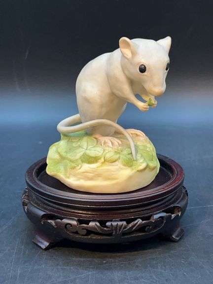 Cybis “Deer Mouse in Clover" bisque porcelain figurine on wood base…..4-3/4” tall image