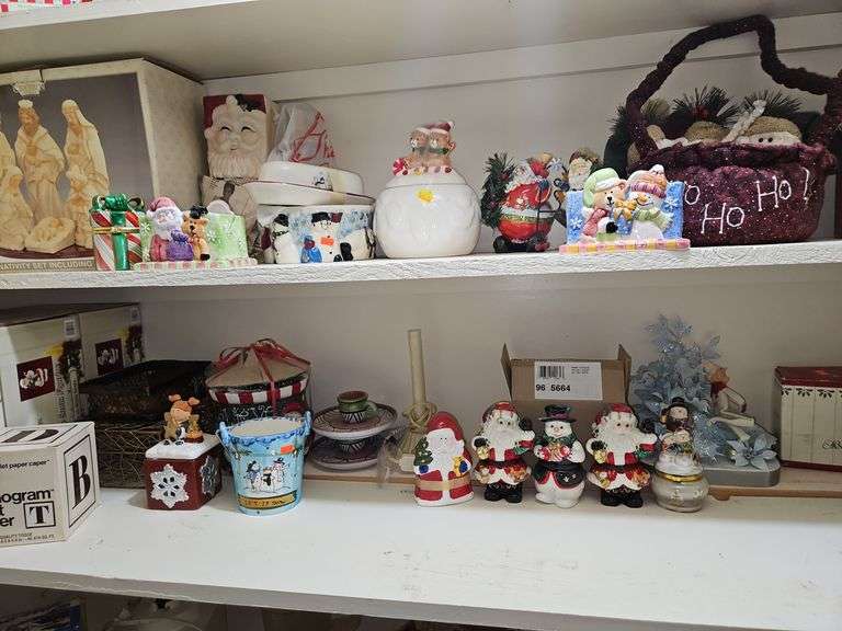 Contents of 2nd & 3rd shelves from top in upstairs bathroom closet containing Christmas decor PLEASE BE SURE TO LOOK AT ALL PICS... image