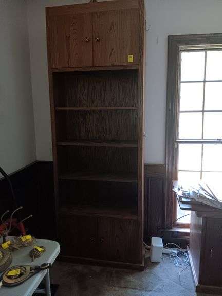 Solid oak shelf 34 1/2 x 92 1/2 x 12 1/2...with doors image