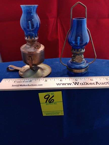 2 cobalt blue mini oil lamps image