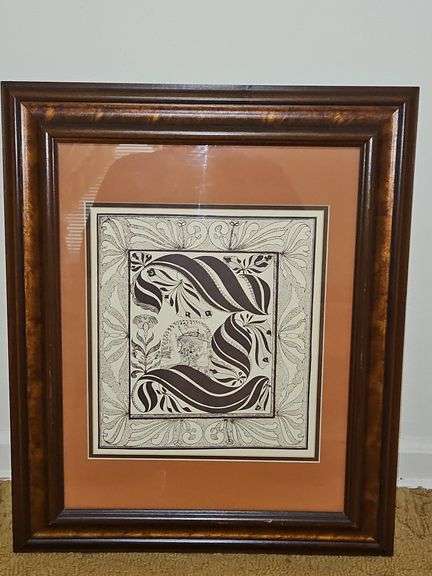 Vintage framed 19x23 Ephrata Cloister Letter "T" from ABC Book of Letter Styles for Fracktur-Schrifte... image