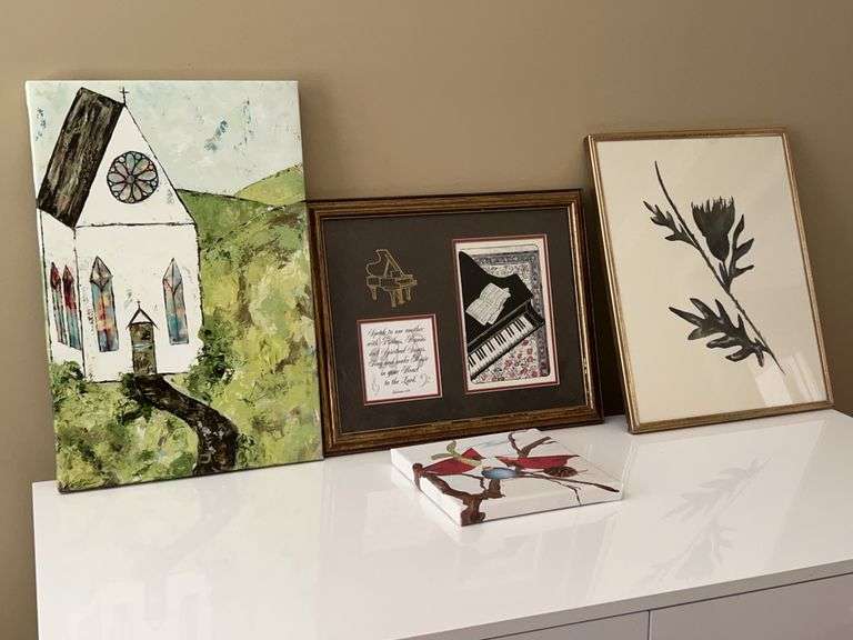 Grouping of various size pieces of artwork…..wrapped canvas and framed art image