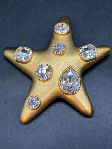 Retired Kenneth J Lane Jackie Kennedy Star Brooch with Prism Crystals in Satin Gold-Tone…..3-1/2” image