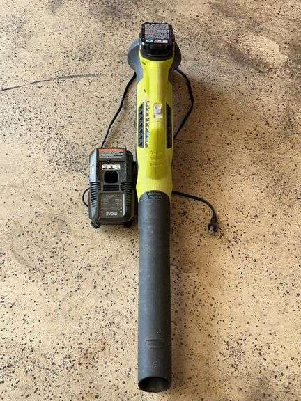 RYOBI 18V battery powered blower with battery and charger image