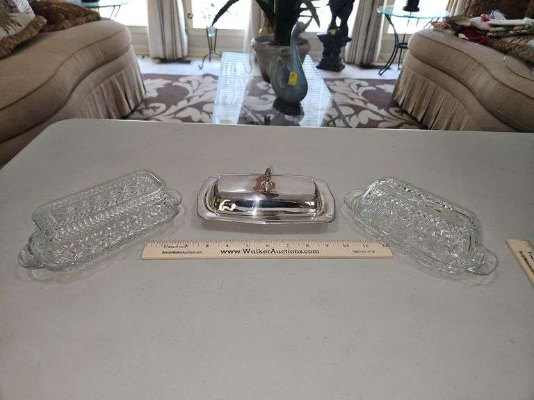 Group of three(3) butter dishes in excellent condition... image
