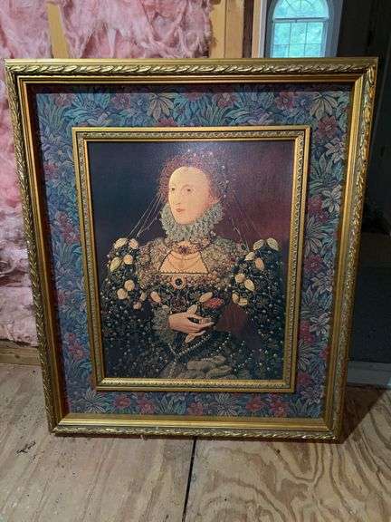 Beautifully gold gilt framed and matted Queen Elizabeth I of England print…..this piece is mantle size image