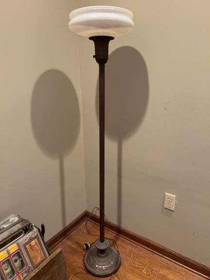 Vintage 63” tall floor lamp with milk glass shade…..needs bulb image