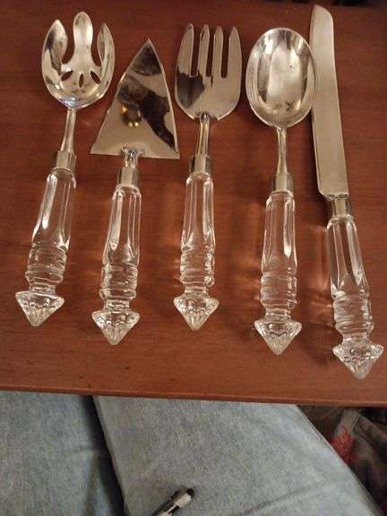 5 pc Silverplate  and glass handled serving set..see description image