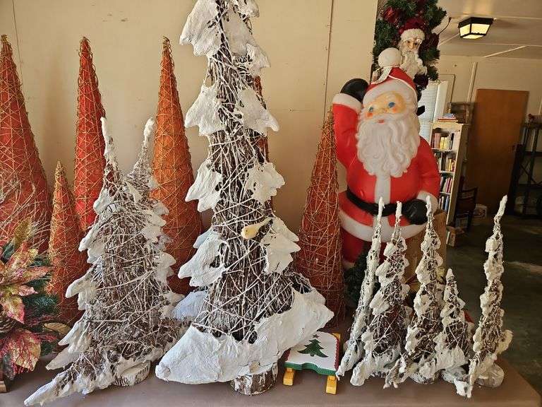 Collection of nine(9) twig Christmas trees w/artificial snow SEE ALL PICS... image