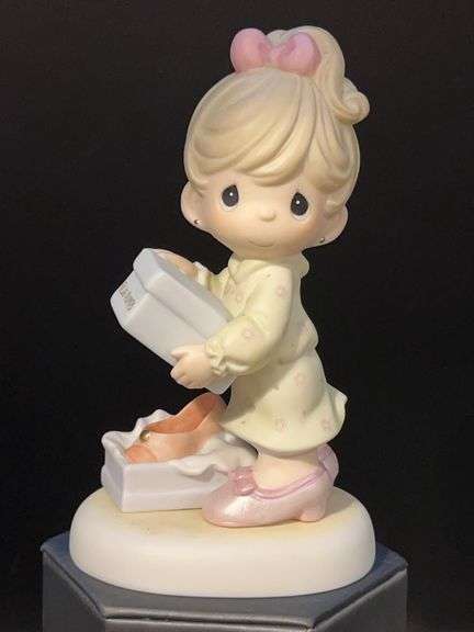 2003 Precious Moments “If The Shoe Fits, Buy It!” bisque porcelain figurine…..5-3/4” tall image