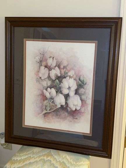 24-3/4 x 28-3/4 signed John Stevens framed cotton print image